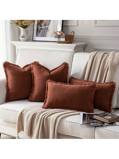 1pc Chenille Tassel Decorative Throw Pillow Cover, Minimalist & Fashionable, Suitable For Summer