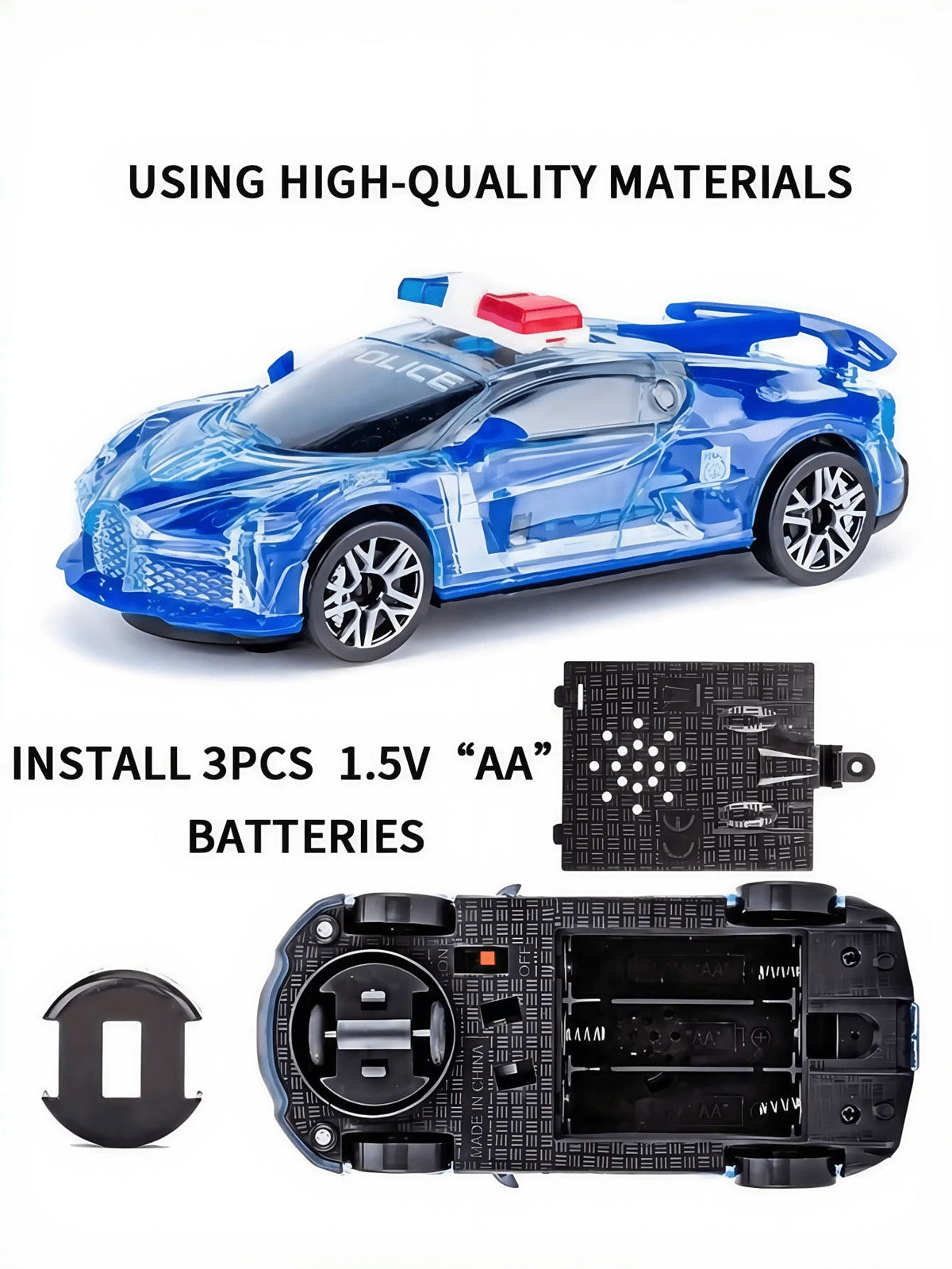 1pc Children's Electric Light & Sound Car Toy, Rotatable Battery Powered Toy Vehicle, Suitable For Boys & Girls, Birthday Gift, Blue/Black/White