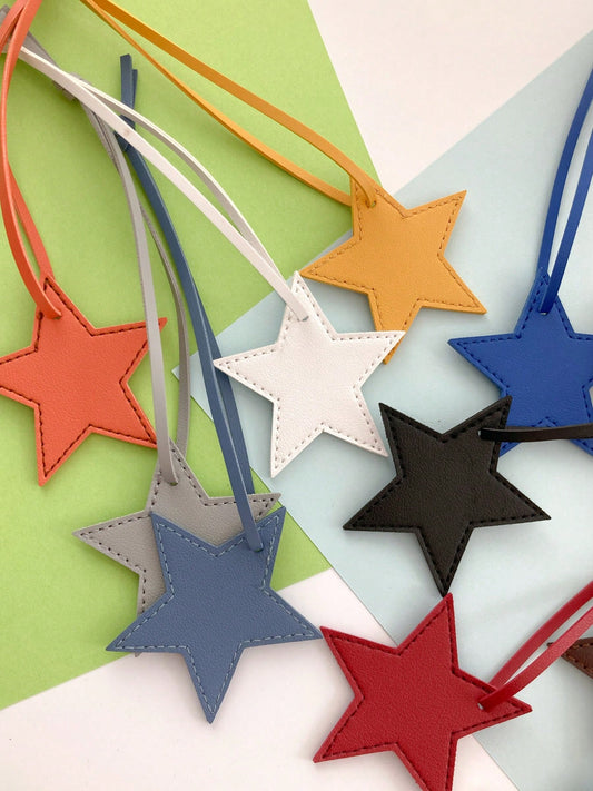 1pc Christmas Pentagram Pendant, PU Unisex Star Bag Charm, Star Hanging Decoration, Gift Keychain, Leather Strap