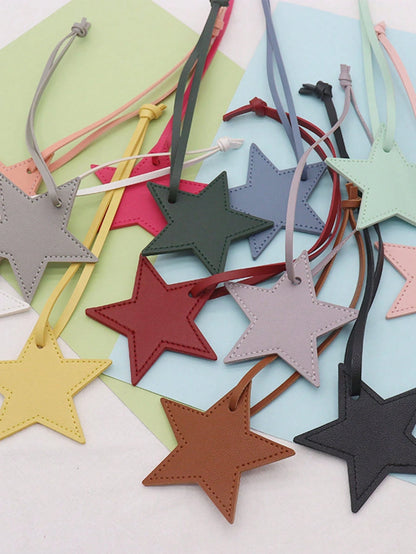 1pc Christmas Pentagram Pendant, PU Unisex Star Bag Charm, Star Hanging Decoration, Gift Keychain, Leather Strap
