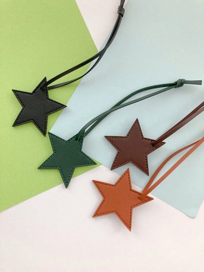 1pc Christmas Pentagram Pendant, PU Unisex Star Bag Charm, Star Hanging Decoration, Gift Keychain, Leather Strap