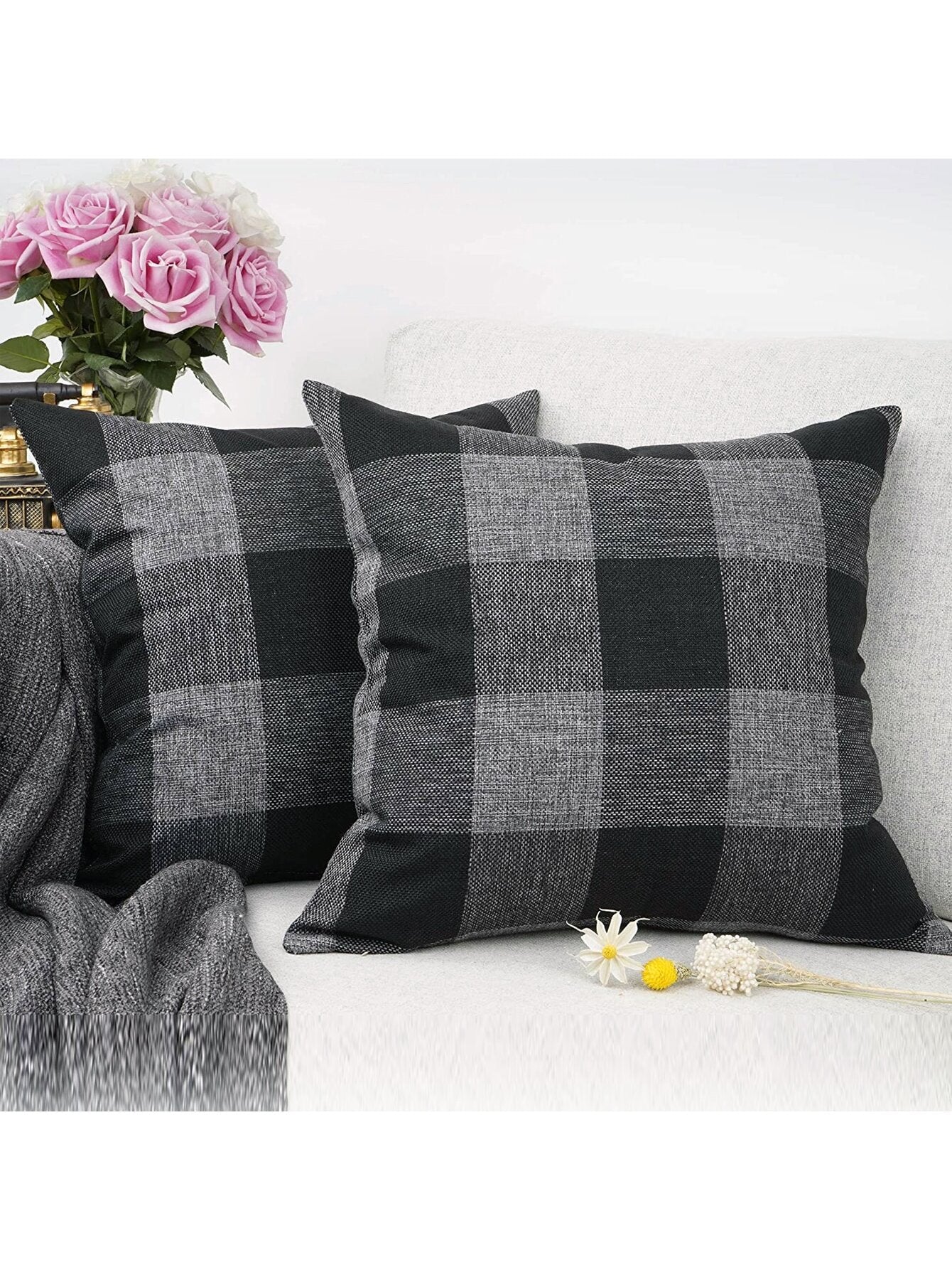 1pc Classic Checkered Pattern Linen Pillowcase, Autumn & Winter Living Room Sofa Decor Cushion Cover