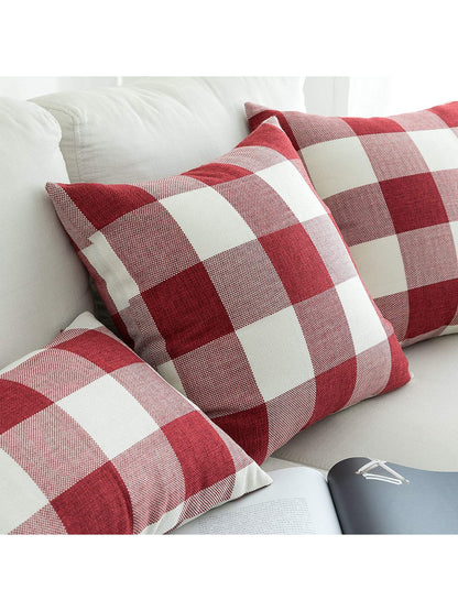 1pc Classic Checkered Pattern Linen Pillowcase, Autumn & Winter Living Room Sofa Decor Cushion Cover