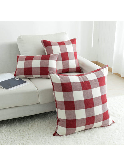 1pc Classic Checkered Pattern Linen Pillowcase, Autumn & Winter Living Room Sofa Decor Cushion Cover