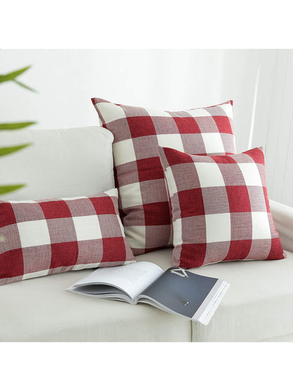 1pc Classic Checkered Pattern Linen Pillowcase, Autumn & Winter Living Room Sofa Decor Cushion Cover
