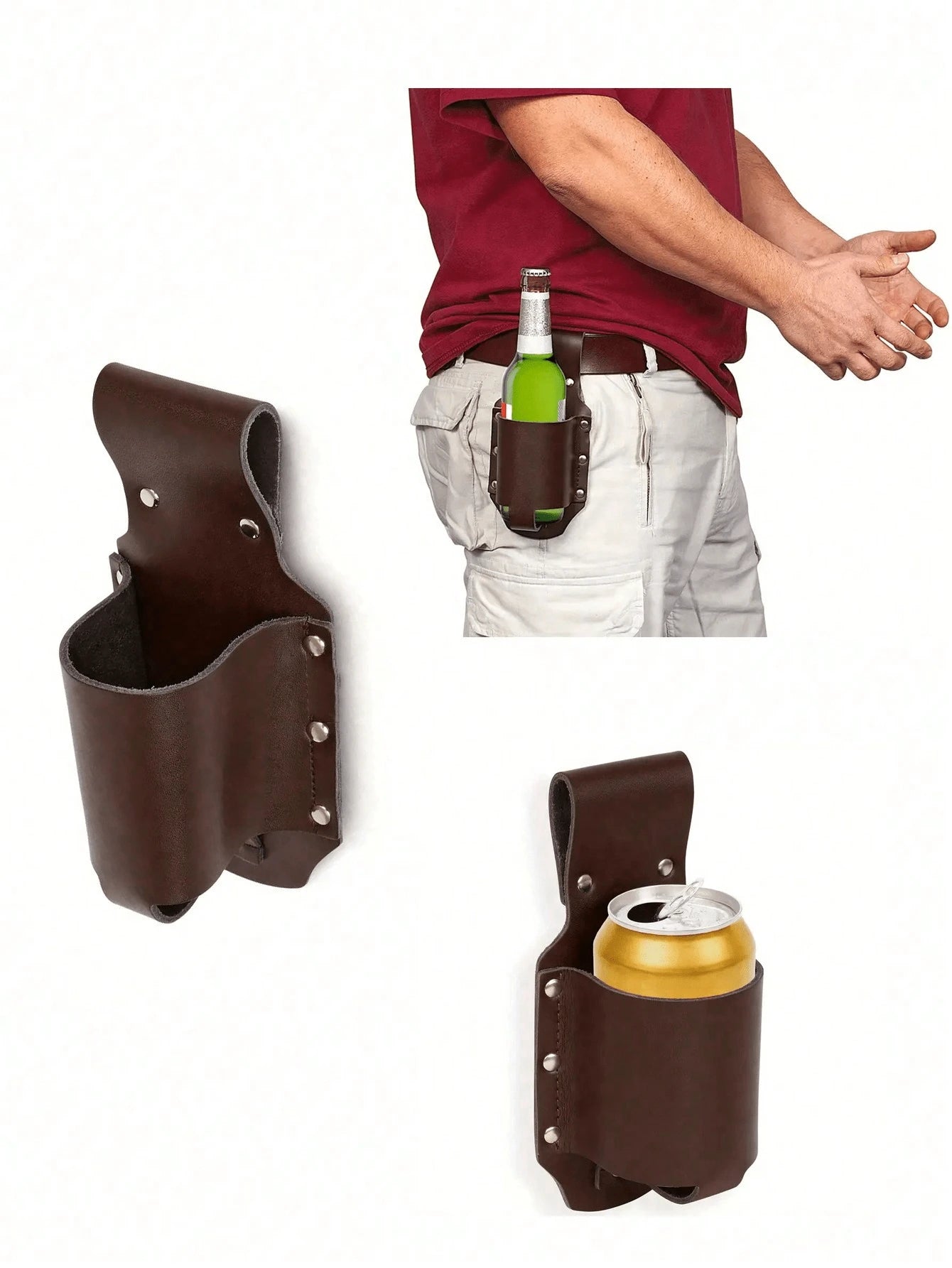 1pc Classic PU Leather Water Bottle Holder/Rack, Waist Pack, Beer Bottle Sleeve, Suitable For Travel, Outdoor Activities And Backyard, Creative Portable Hiking Waist Bag/Shoulder Bag, Travel Essential
