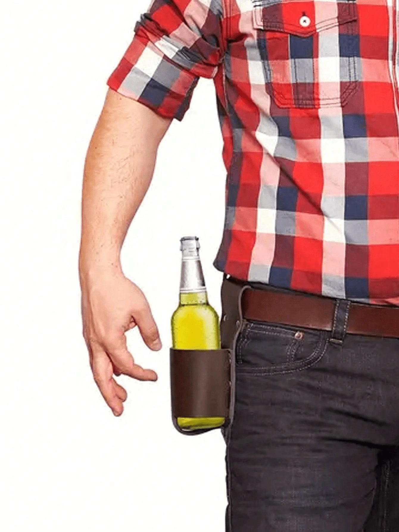 1pc Classic PU Leather Water Bottle Holder/Rack, Waist Pack, Beer Bottle Sleeve, Suitable For Travel, Outdoor Activities And Backyard, Creative Portable Hiking Waist Bag/Shoulder Bag, Travel Essential