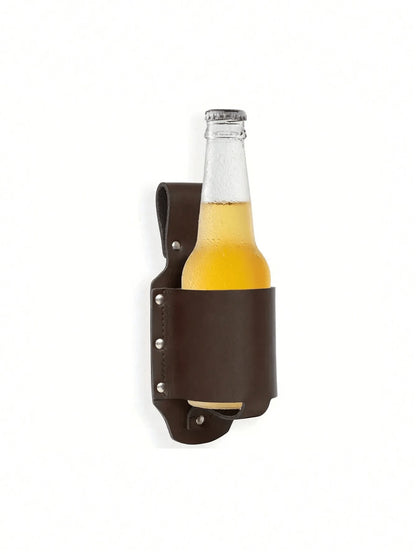 1pc Classic PU Leather Water Bottle Holder/Rack, Waist Pack, Beer Bottle Sleeve, Suitable For Travel, Outdoor Activities And Backyard, Creative Portable Hiking Waist Bag/Shoulder Bag, Travel Essential