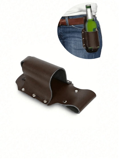 1pc Classic PU Leather Water Bottle Holder/Rack, Waist Pack, Beer Bottle Sleeve, Suitable For Travel, Outdoor Activities And Backyard, Creative Portable Hiking Waist Bag/Shoulder Bag, Travel Essential