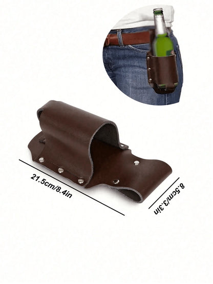 1pc Classic PU Leather Water Bottle Holder/Rack, Waist Pack, Beer Bottle Sleeve, Suitable For Travel, Outdoor Activities And Backyard, Creative Portable Hiking Waist Bag/Shoulder Bag, Travel Essential