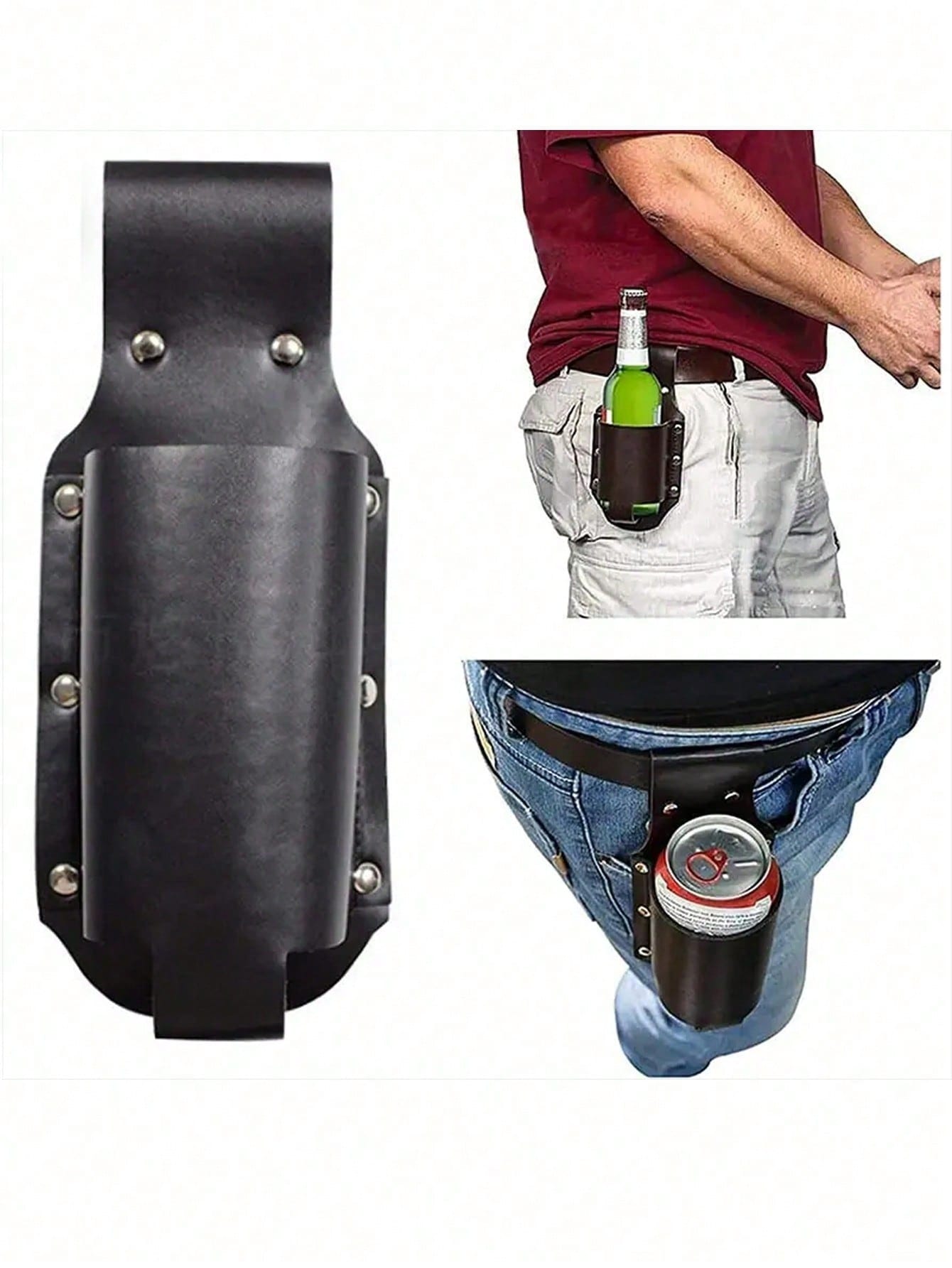 1pc Classic PU Leather Water Bottle Holder/Rack, Waist Pack, Beer Bottle Sleeve, Suitable For Travel, Outdoor Activities And Backyard, Creative Portable Hiking Waist Bag/Shoulder Bag, Travel Essential