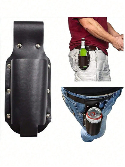 1pc Classic PU Leather Water Bottle Holder/Rack, Waist Pack, Beer Bottle Sleeve, Suitable For Travel, Outdoor Activities And Backyard, Creative Portable Hiking Waist Bag/Shoulder Bag, Travel Essential