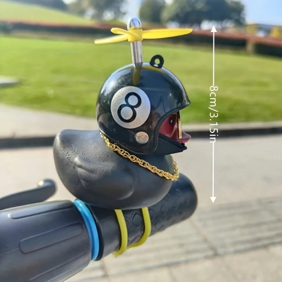 1pc Classic Rubber Duck Bicycle Handlebar Decor- With Propeller, Glasses, Gold Chain And Horn, Shiny Black Color, Suitable For Bicycle Parts, Bicycle Accessories| Unique Design