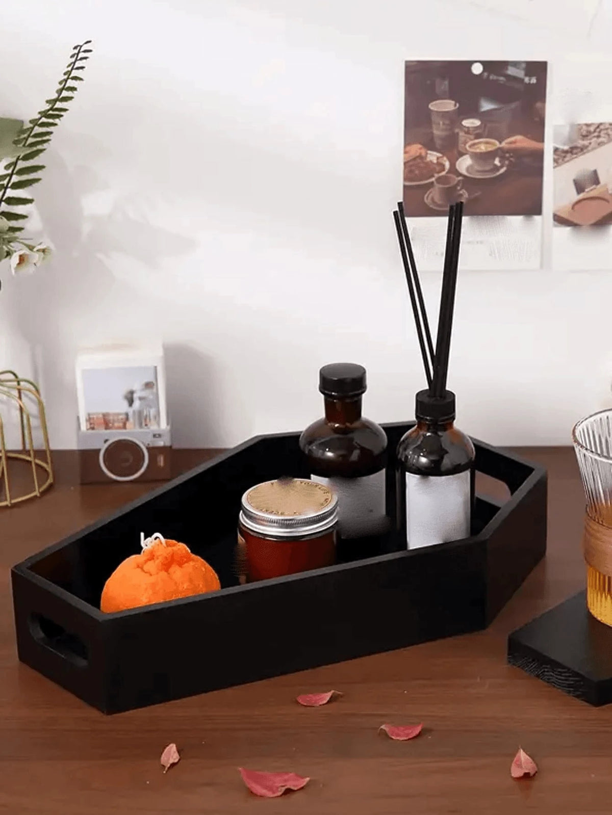 1pc, Coffin Shaped Tray,Spooky Gothic Style, For Home Room Living Room Office Decoration,For Mother's Day Party Spring Graduation School Season Decoration,Halloween Gift,Storage Decoration,Holiday Gif