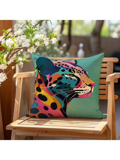 1pc Colorful Cheetah Print Throw Pillow Cover, Plush Velvet Fabric, 45*45/50*50/40*40CM Cushion Cover Suitable For Modern Living Room Sofa Decor, Gift