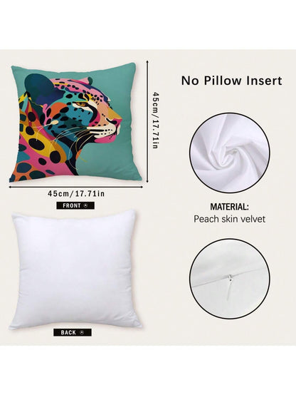 1pc Colorful Cheetah Print Throw Pillow Cover, Plush Velvet Fabric, 45*45/50*50/40*40CM Cushion Cover Suitable For Modern Living Room Sofa Decor, Gift