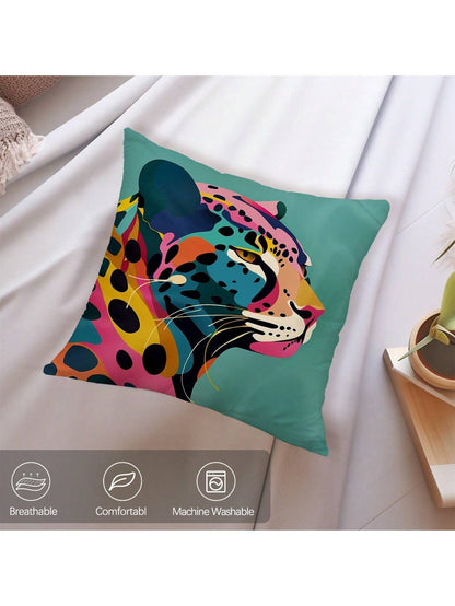1pc Colorful Cheetah Print Throw Pillow Cover, Plush Velvet Fabric, 45*45/50*50/40*40CM Cushion Cover Suitable For Modern Living Room Sofa Decor, Gift