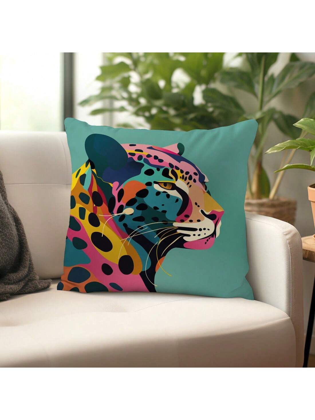 1pc Colorful Cheetah Print Throw Pillow Cover, Plush Velvet Fabric, 45*45/50*50/40*40CM Cushion Cover Suitable For Modern Living Room Sofa Decor, Gift