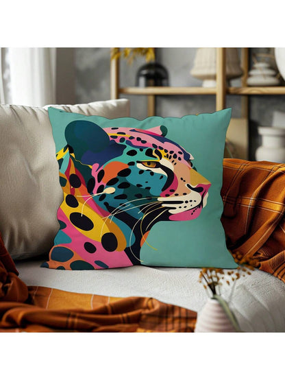 1pc Colorful Cheetah Print Throw Pillow Cover, Plush Velvet Fabric, 45*45/50*50/40*40CM Cushion Cover Suitable For Modern Living Room Sofa Decor, Gift
