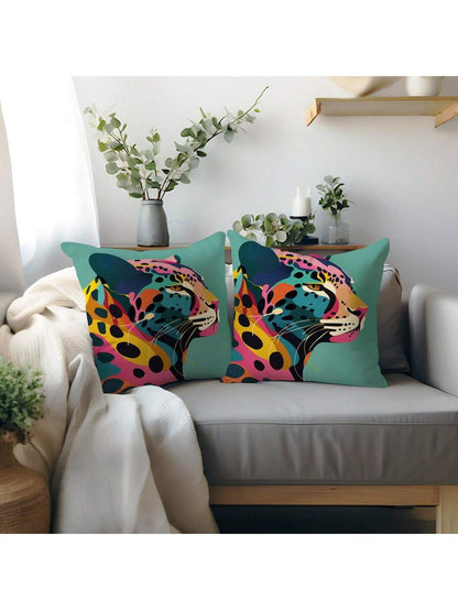 1pc Colorful Cheetah Print Throw Pillow Cover, Plush Velvet Fabric, 45*45/50*50/40*40CM Cushion Cover Suitable For Modern Living Room Sofa Decor, Gift