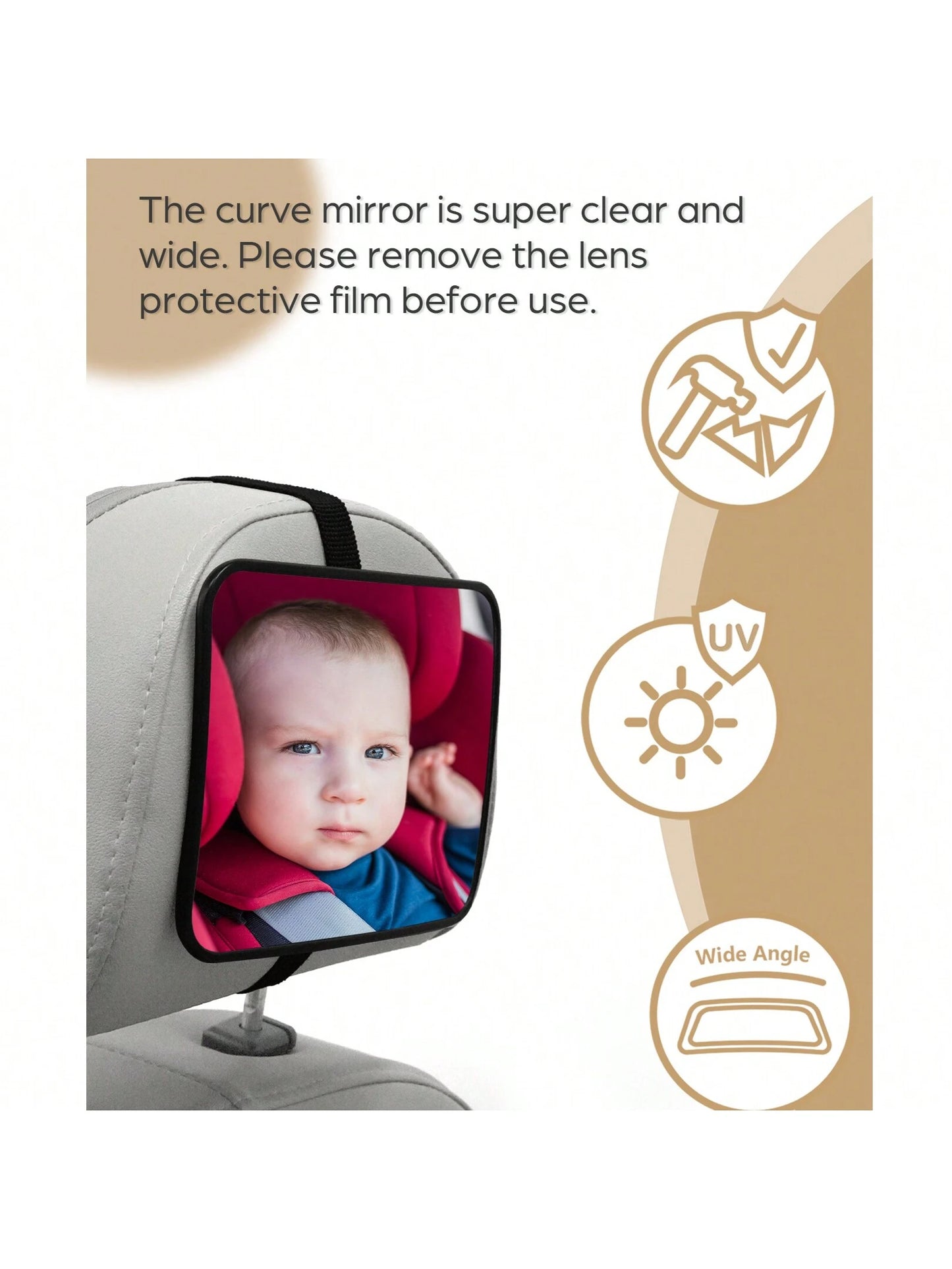 1pc Crash-Tested And Certified Shatterproof Baby Car Rearview Mirror, Suitable For Rear-Facing Car Seats, Wide And Clear View