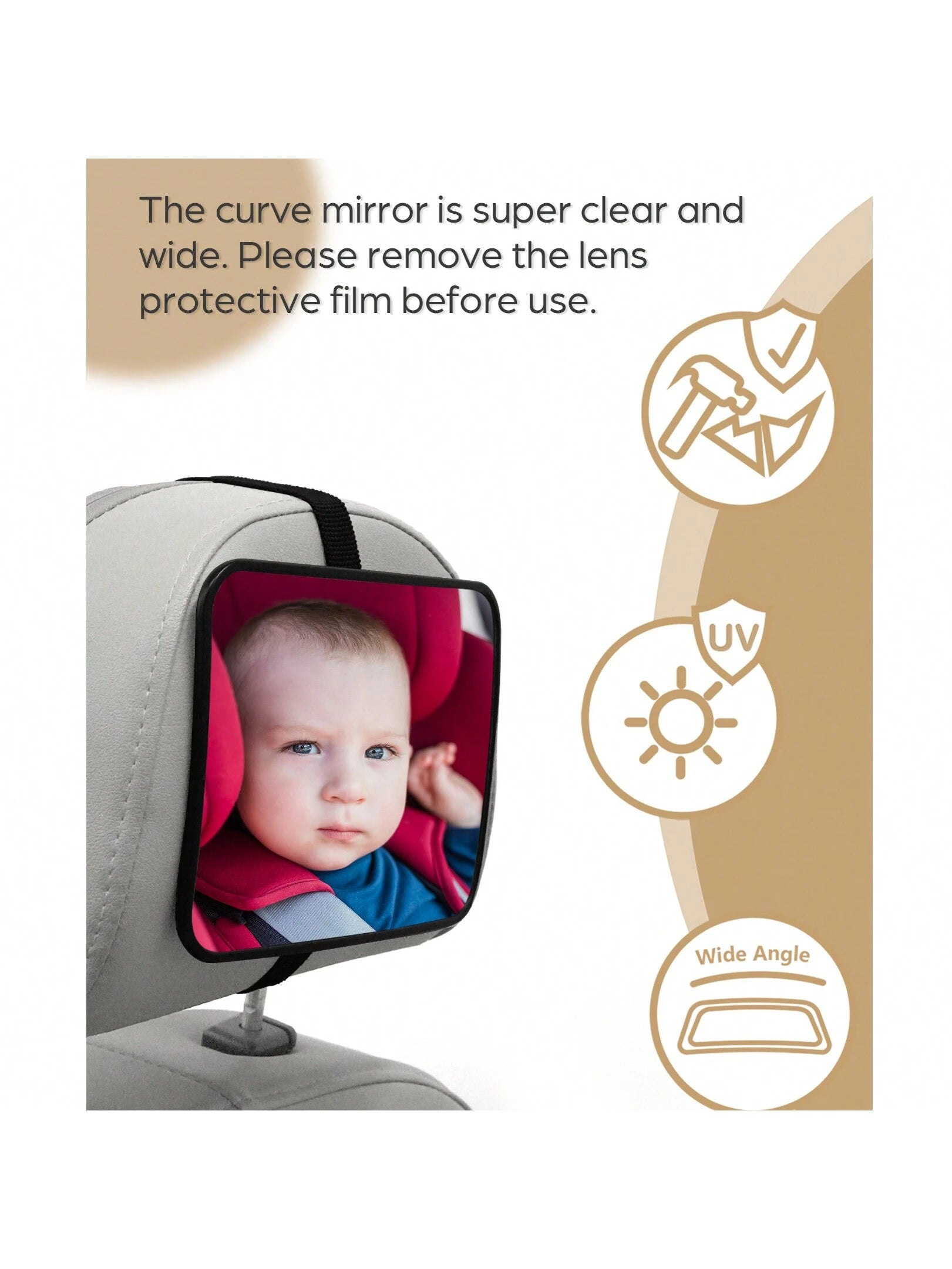 1pc Crash-Tested And Certified Shatterproof Baby Car Rearview Mirror, Suitable For Rear-Facing Car Seats, Wide And Clear View