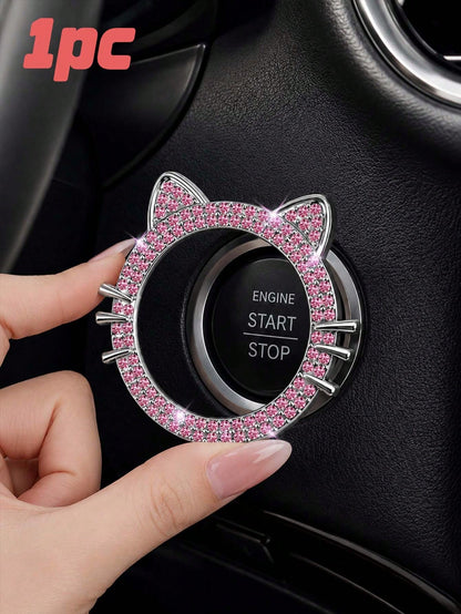 1pc Crystal Rhinestone Car Engine Start Stop Decorative Ring, Women's Shiny Car Accessory, Push Start Button, Key Ignition Starter And Knob Shiny Ring
