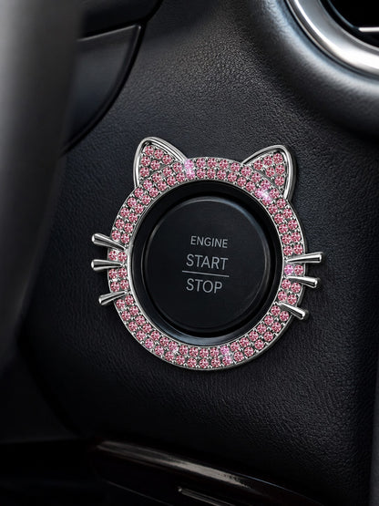 1pc Crystal Rhinestone Car Engine Start Stop Decorative Ring, Women's Shiny Car Accessory, Push Start Button, Key Ignition Starter And Knob Shiny Ring