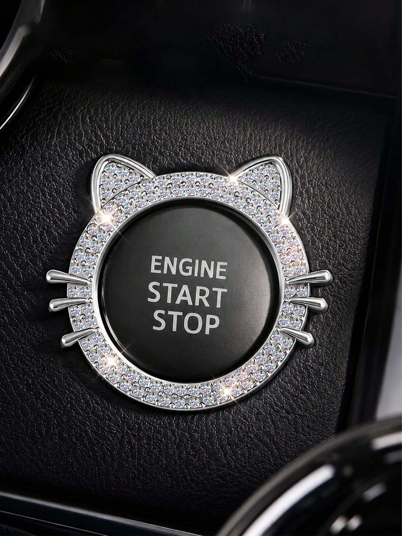 1pc Crystal Rhinestone Car Engine Start Stop Decorative Ring, Women's Shiny Car Accessory, Push Start Button, Key Ignition Starter And Knob Shiny Ring