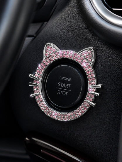 1pc Crystal Rhinestone Car Engine Start Stop Decorative Ring, Women's Shiny Car Accessory, Push Start Button, Key Ignition Starter And Knob Shiny Ring