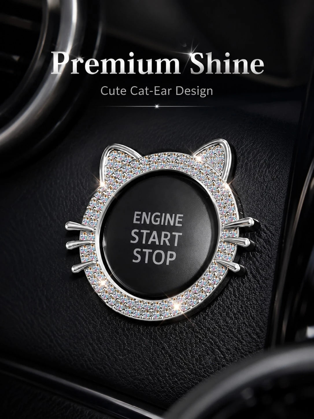 1pc Crystal Rhinestone Car Engine Start Stop Decorative Ring, Women's Shiny Car Accessory, Push Start Button, Key Ignition Starter And Knob Shiny Ring