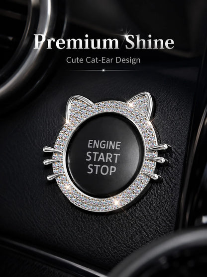 1pc Crystal Rhinestone Car Engine Start Stop Decorative Ring, Women's Shiny Car Accessory, Push Start Button, Key Ignition Starter And Knob Shiny Ring