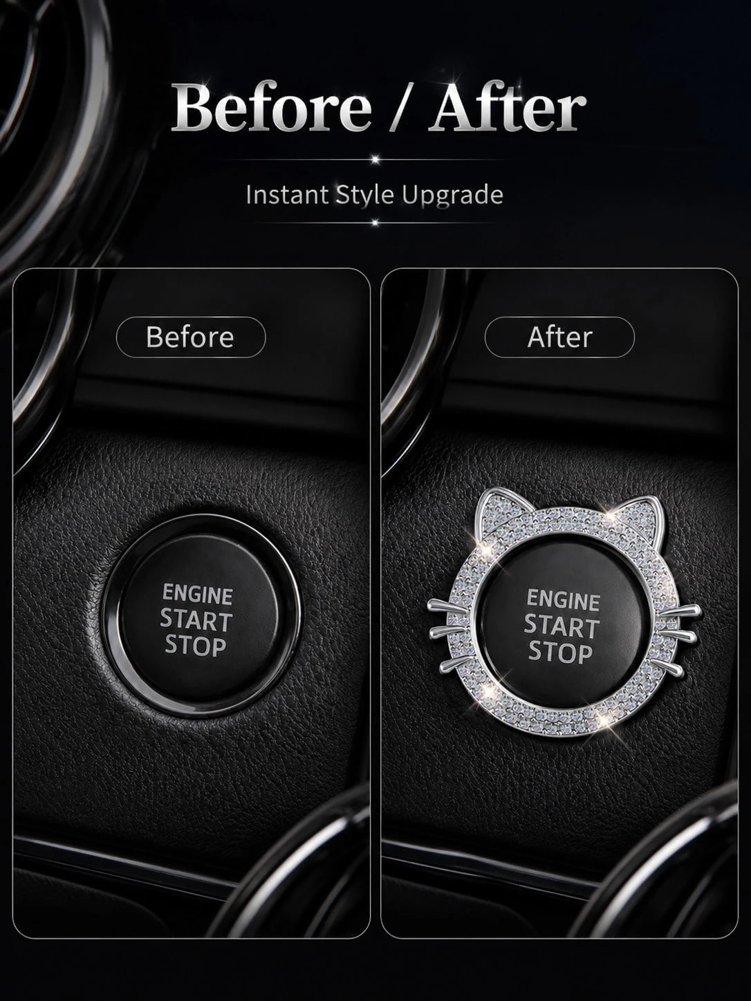 1pc Crystal Rhinestone Car Engine Start Stop Decorative Ring, Women's Shiny Car Accessory, Push Start Button, Key Ignition Starter And Knob Shiny Ring