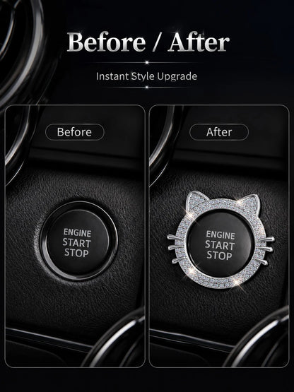 1pc Crystal Rhinestone Car Engine Start Stop Decorative Ring, Women's Shiny Car Accessory, Push Start Button, Key Ignition Starter And Knob Shiny Ring