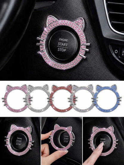 1pc Crystal Rhinestone Car Engine Start Stop Decorative Ring, Women's Shiny Car Accessory, Push Start Button, Key Ignition Starter And Knob Shiny Ring