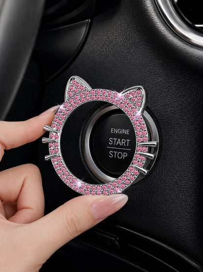1pc Crystal Rhinestone Car Engine Start Stop Decorative Ring, Women's Shiny Car Accessory, Push Start Button, Key Ignition Starter And Knob Shiny Ring