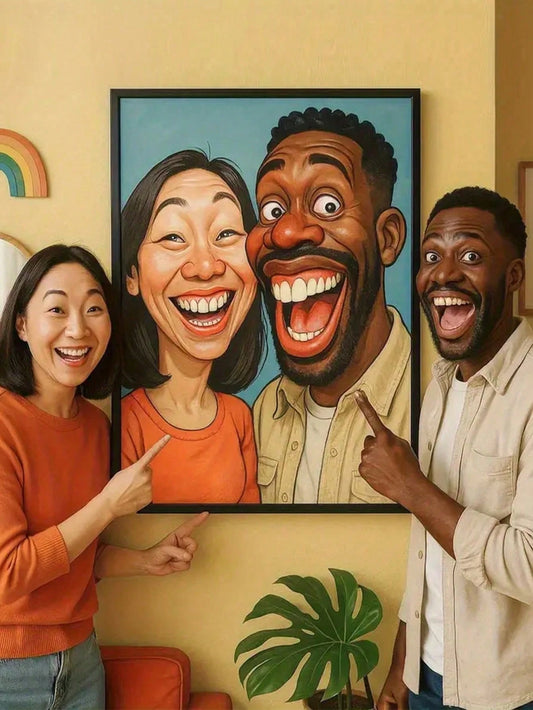 1pc Custom 2D Flat Frame Cartoon Portrait Canvas Wall Art, Funny Caricature Photo Oil Painting, Humorous Anime Character Portrait Wall Decor For Couples Friends Family Pets Office Home Decoration