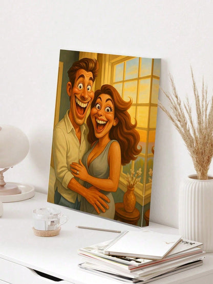 1pc Custom 2D Flat Frame Cartoon Portrait Canvas Wall Art, Funny Caricature Photo Oil Painting, Humorous Anime Character Portrait Wall Decor For Couples Friends Family Pets Office Home Decoration