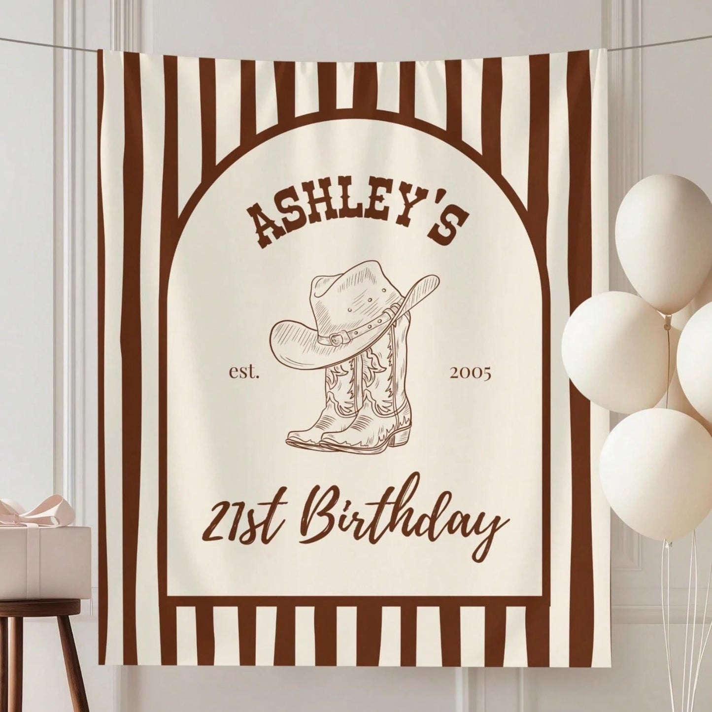 1pc Custom Cowgirl 21st Birthday Banner Personalized Western Party Decor Custom Name Tapestry, Perfect Birthday Gift, Birthday Party Supplies