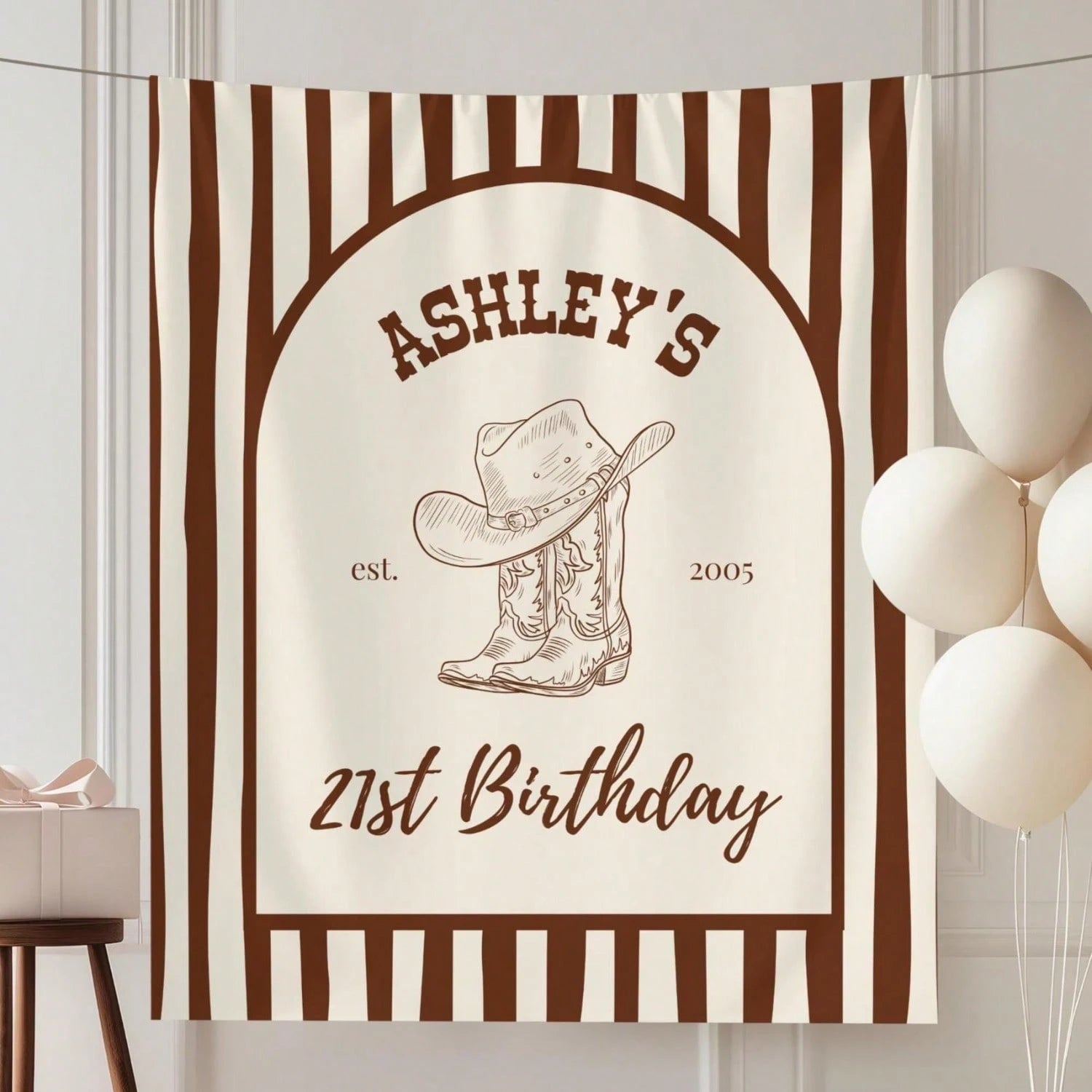 1pc Custom Cowgirl 21st Birthday Banner Personalized Western Party Decor Custom Name Tapestry, Perfect Birthday Gift, Birthday Party Supplies