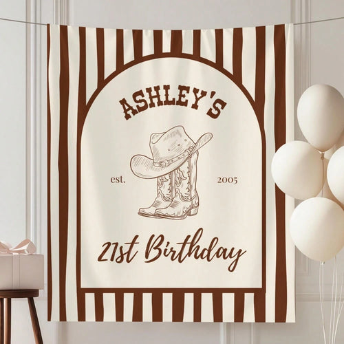 1pc Custom Cowgirl 21st Birthday Banner Personalized Western Party Decor Custom Name Tapestry, Perfect Birthday Gift, Birthday Party Supplies