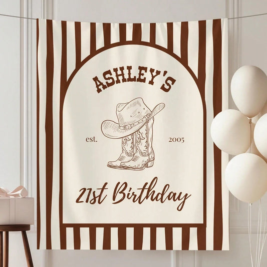 1pc Custom Cowgirl 21st Birthday Banner Personalized Western Party Decor Custom Name Tapestry, Perfect Birthday Gift, Birthday Party Supplies