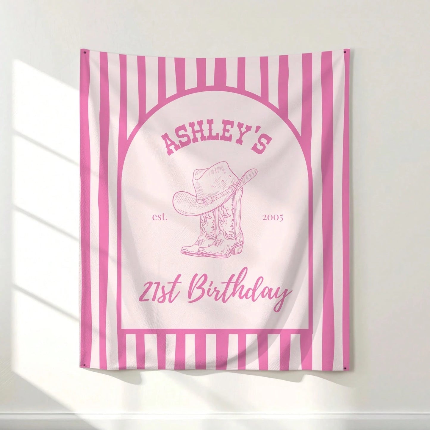 1pc Custom Cowgirl 21st Birthday Banner Personalized Western Party Decor Custom Name Tapestry, Perfect Birthday Gift, Birthday Party Supplies