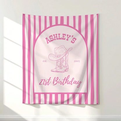 1pc Custom Cowgirl 21st Birthday Banner Personalized Western Party Decor Custom Name Tapestry, Perfect Birthday Gift, Birthday Party Supplies