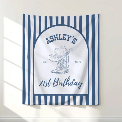 1pc Custom Cowgirl 21st Birthday Banner Personalized Western Party Decor Custom Name Tapestry, Perfect Birthday Gift, Birthday Party Supplies