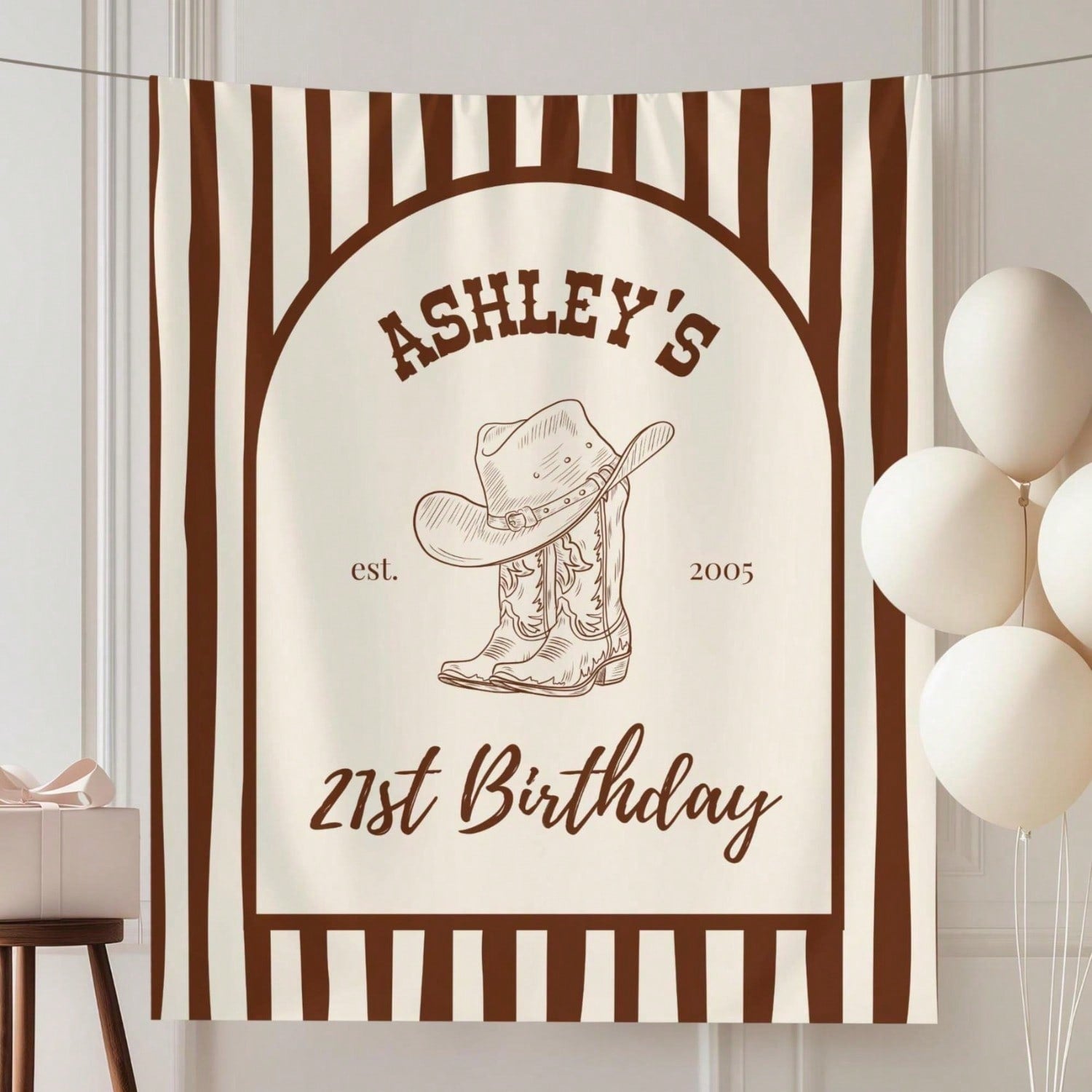 1pc Custom Cowgirl 21st Birthday Banner Personalized Western Party Decor Custom Name Tapestry, Perfect Birthday Gift, Birthday Party Supplies
