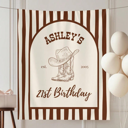 1pc Custom Cowgirl 21st Birthday Banner Personalized Western Party Decor Custom Name Tapestry, Perfect Birthday Gift, Birthday Party Supplies
