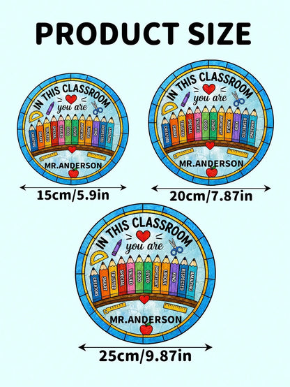 1pc Custom Teacher Stained Suncatcher, Personalized Classroom Decor, Teacher Appreciation Gift, End Of Year Present, Rainbow Crayon Border Stained Classroom Door Sign,Teacher Gift,New Teacher Welcome
