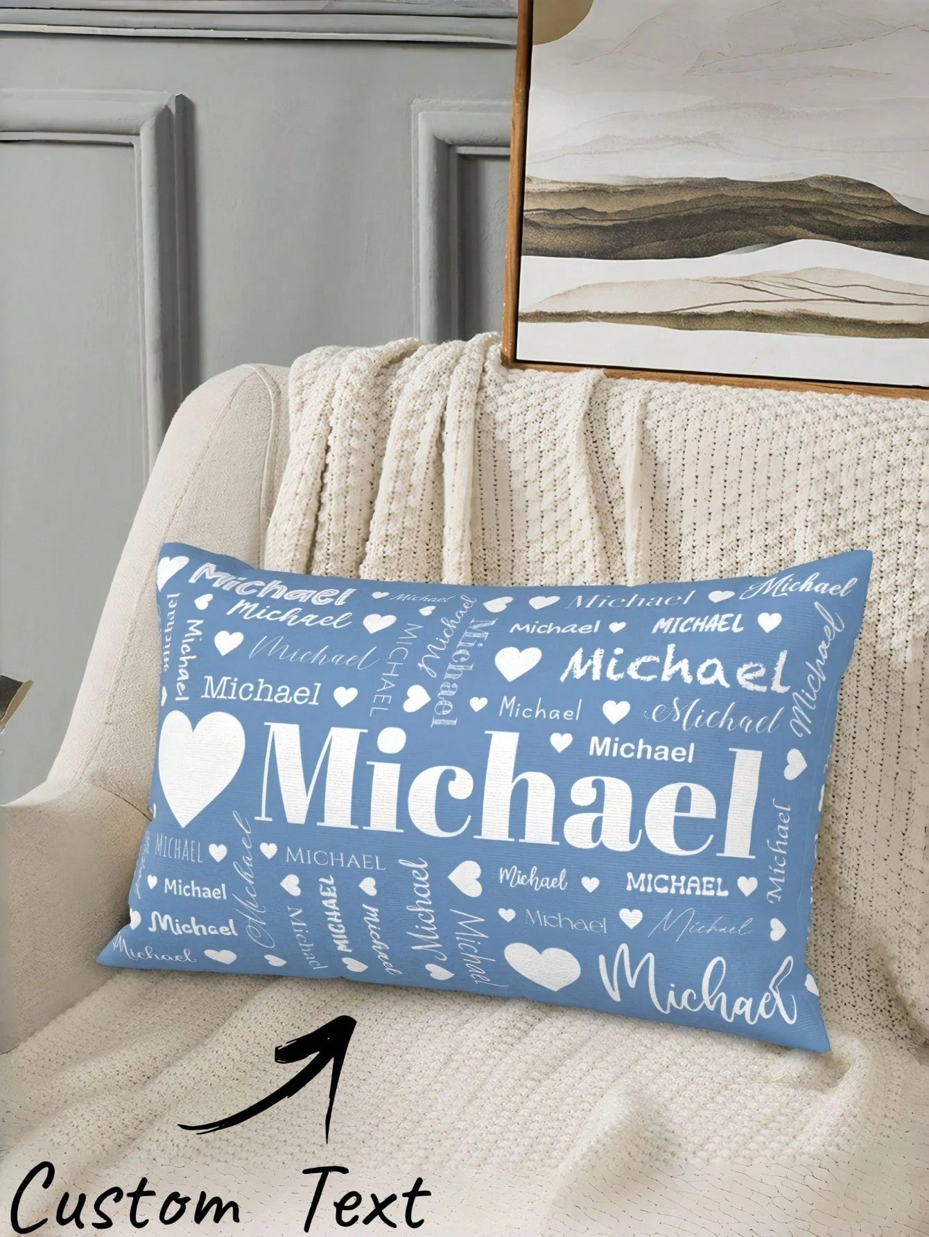 1pc Customizable Name And Text Printed Soft Pillowcase, Personalized Text Background Color Decorative Throw Pillow Cover, Suitable For Christmas, Valentine's Day, Father's Day, Mother's Day, Wedding