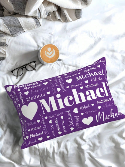 1pc Customizable Name And Text Printed Soft Pillowcase, Personalized Text Background Color Decorative Throw Pillow Cover, Suitable For Christmas, Valentine's Day, Father's Day, Mother's Day, Wedding